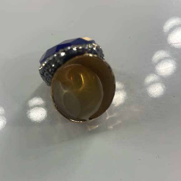 Lapis Lazuli Faceted, cocktail ring, gold, size adjustable, 6.5 - - Picture 4 of 8